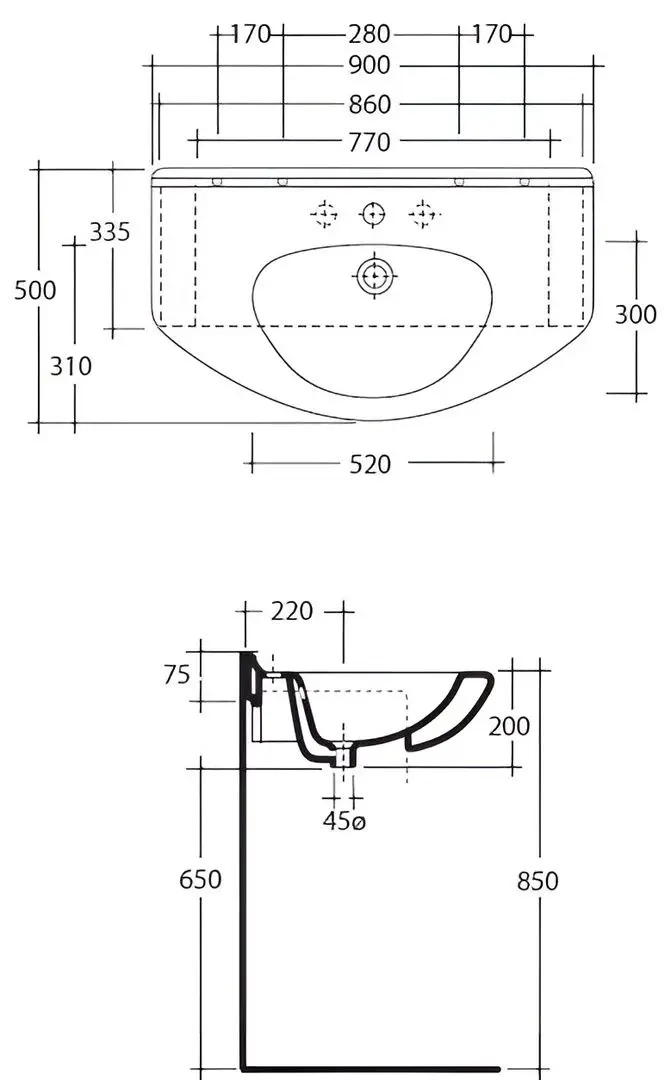 Умывальник Galassia Armony 1F 900x500 (White)