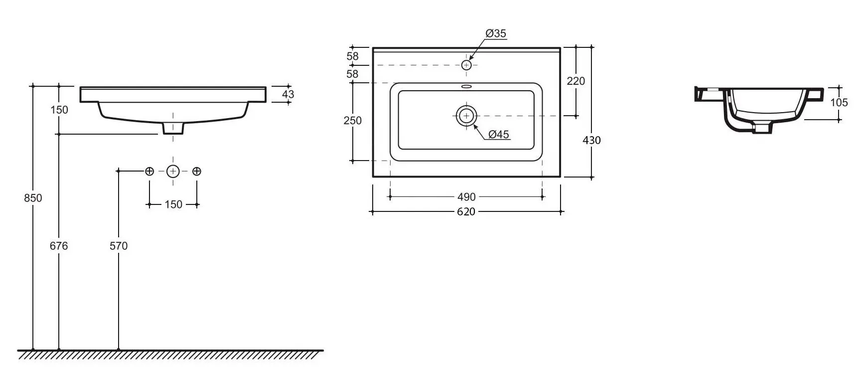 Умывальник Керамин Артвин 60 (Белый) - 4