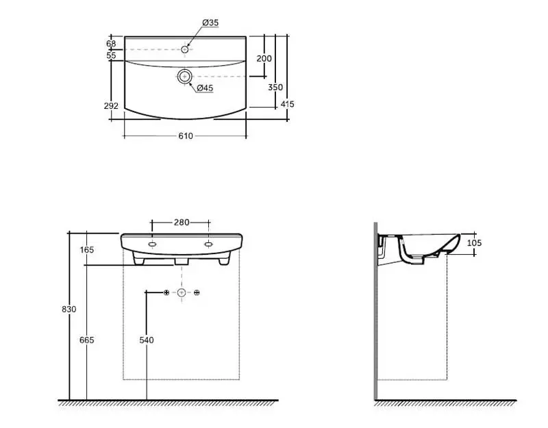 Умывальник Керамин Клермонт 60 (Белый) - 3