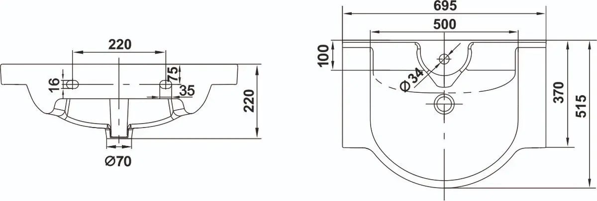 Умывальник Керамин Квадро 70 (Белый) - 5