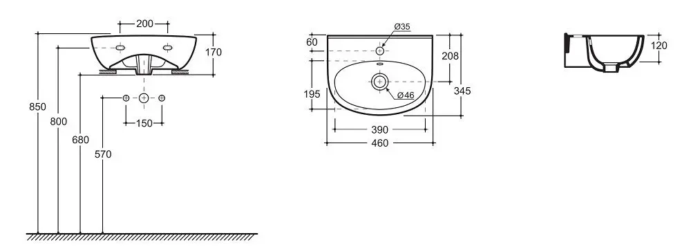 Умывальник Керамин Лаго 45 (Белый) - 4
