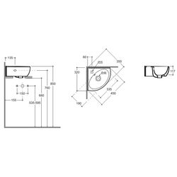 Умывальник Керамин Лаго угловой 45 (Белый) Thumb