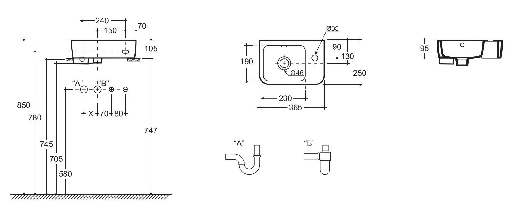Умывальник Керамин Сквэа 36 (Белый) - 4