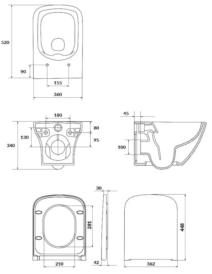 Vas WC suspendat Cersanit Larga Rimless Slim Square S701-473 (White)