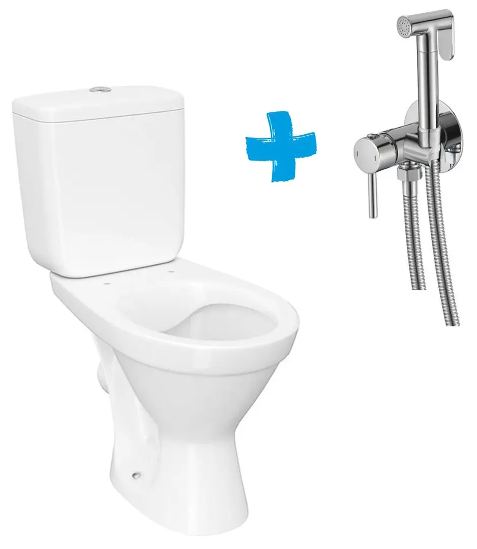 Vas WC cu dus igienic Cersanit Cersania II Simple On Slim K119-014 + Mixxus SUS-333 (White/Inox)