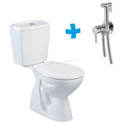 Vas WC cu dus igienic Ege Vitrifiye Kapya 15103 + Mixxus SUS-333 (White/Inox)