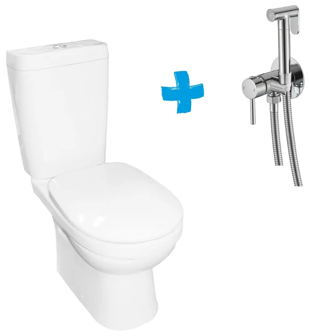 Унитаз с гигиеническим душем Керамин Альбано R Инкоэр 1 МС c1-c2 + Mixxus SUS-333 (White/Inox)