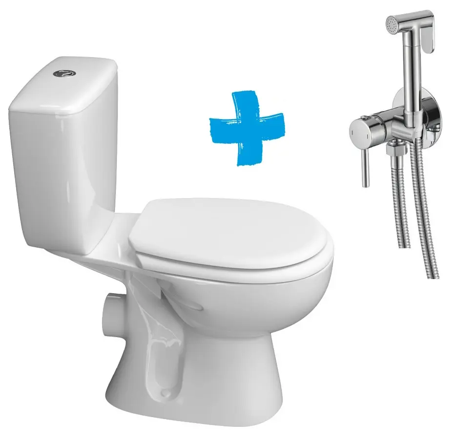 Унитаз с гигиеническим душем Керамин Позитано Инкоэр-Б1 МС c1 + Mixxus SUS-333 (White/Inox)