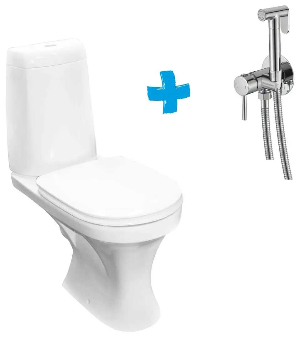 Vas WC cu dus igienic Керамин Санти R Инкоэр-Б1 ЖС c2 + Mixxus SUS-333 (White/Inox)