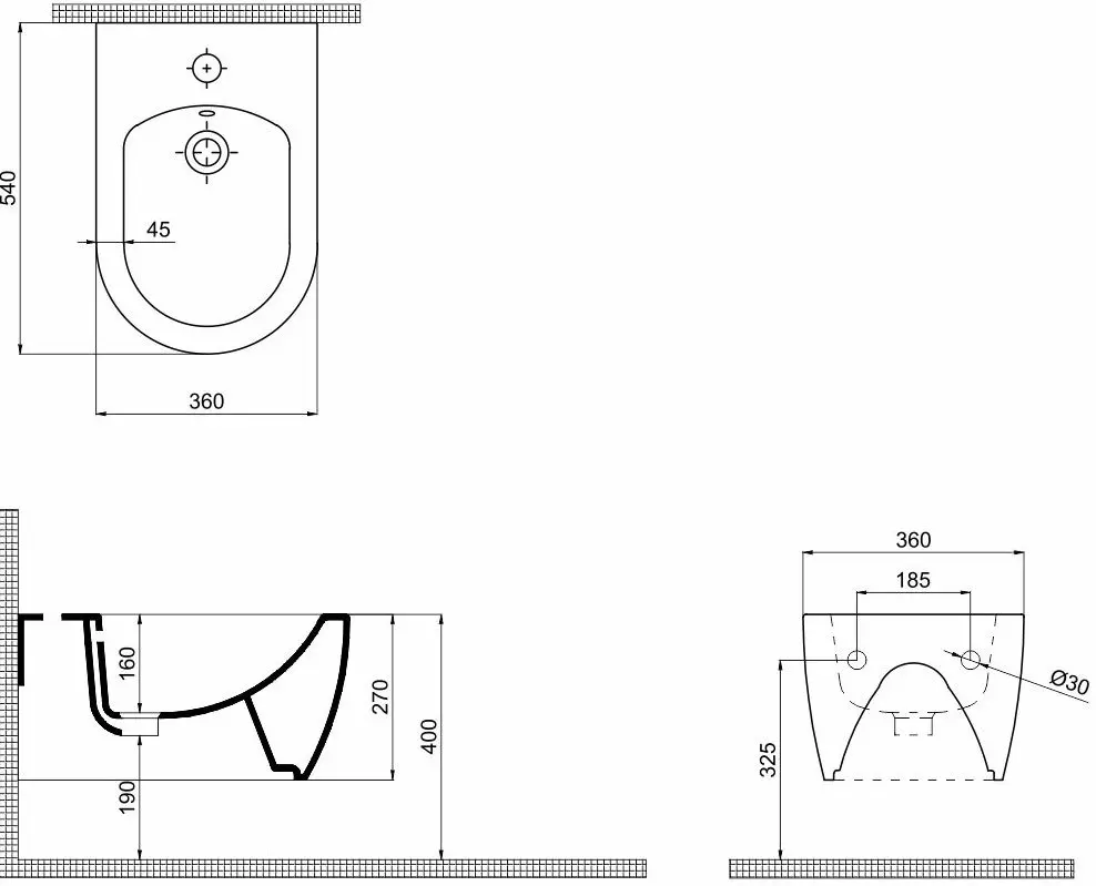 Bideu suspendat QuarterBath Deep 54 (White)