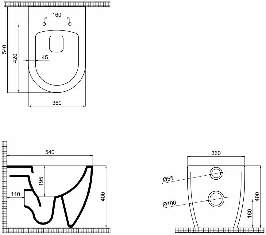 Унитаз QuarterBath Deep Rimless 114323 (White)