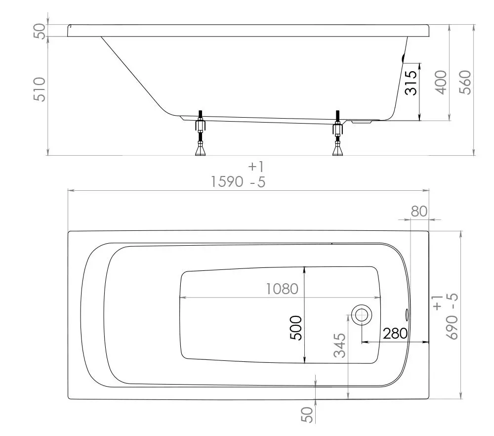 Cada de baie 1ACReal Gamma 160x70 (White)