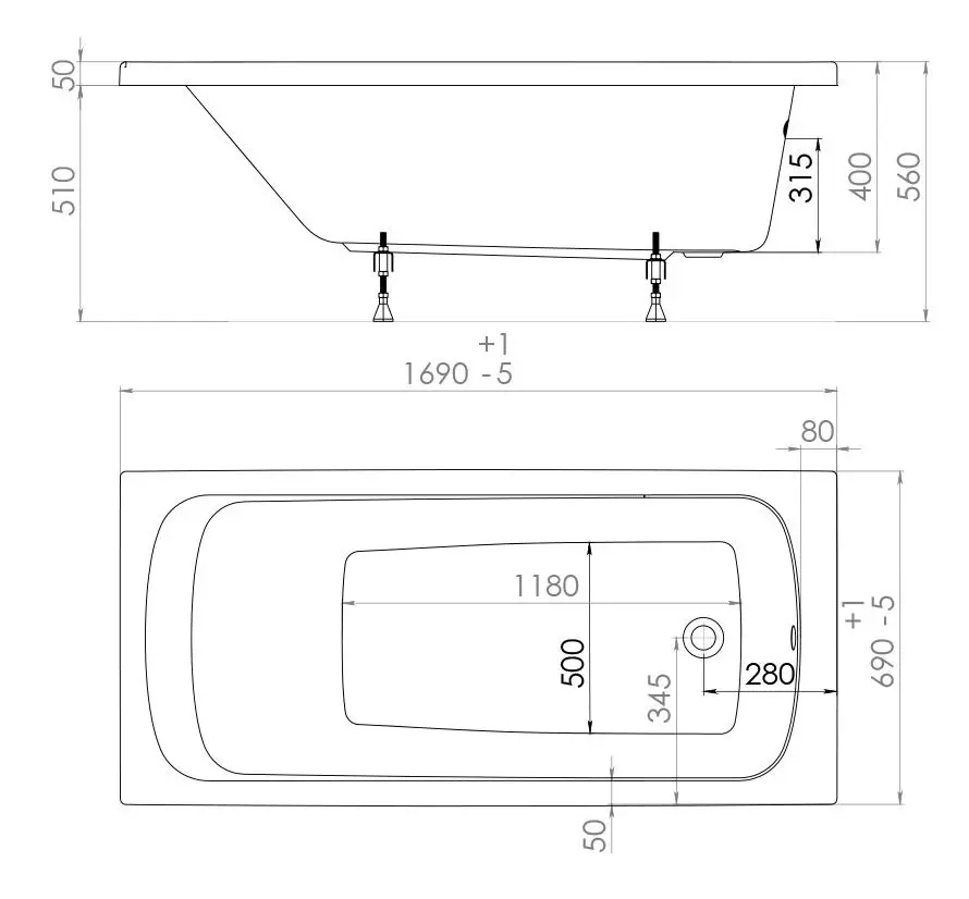 Cada de baie 1ACReal Gamma 170x70 (White)