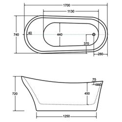 Cada de baie din acril Besco Calima Glam 170x74 (Graphite/White) Thumb