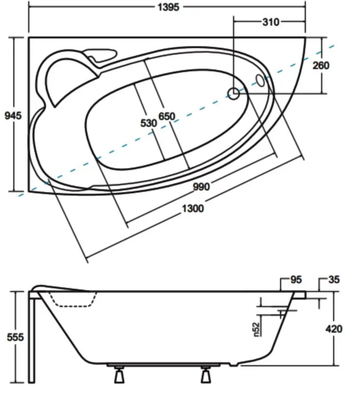Ванна акриловая Besco Finezja Nova 140x95 Left (White) - 3