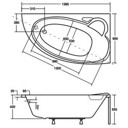 Cada de baie din acril Besco Finezja Nova 140x95 Right (White) Thumb