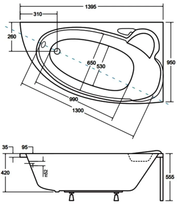 Cada de baie din acril Besco Finezja Nova 140x95 Right (White)