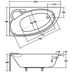 Cada de baie din acril Besco Finezja Nova 155x95 Left (White) Thumb