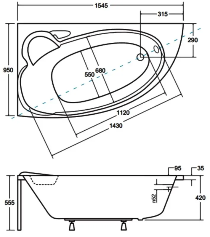 Cada de baie din acril Besco Finezja Nova 155x95 Left (White) - 3