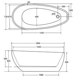 Ванна акриловая Besco Goya A-Line Glam 160x73 (Graphite/White/Chrome) Thumb