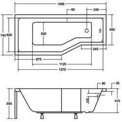 Ванна акриловая Besco Integra 150x75 Left + Ambition Premium 2 (White/Chrome) Thumb