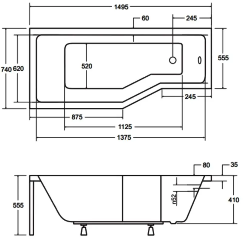 Cada de baie din acril Besco Integra 150x75 Left + Ambition Premium 3 (White/Chrome)