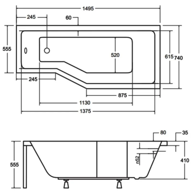 Ванна акриловая Besco Integra 150x75 Right + Ambition Premium 2 (White/Chrome) - 7