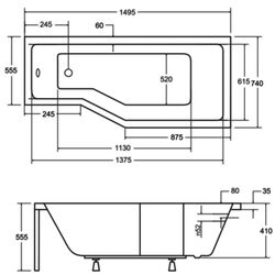 Ванна акриловая Besco Integra 150x75 Right + Ambition Premium 3 (White/Chrome) Thumb