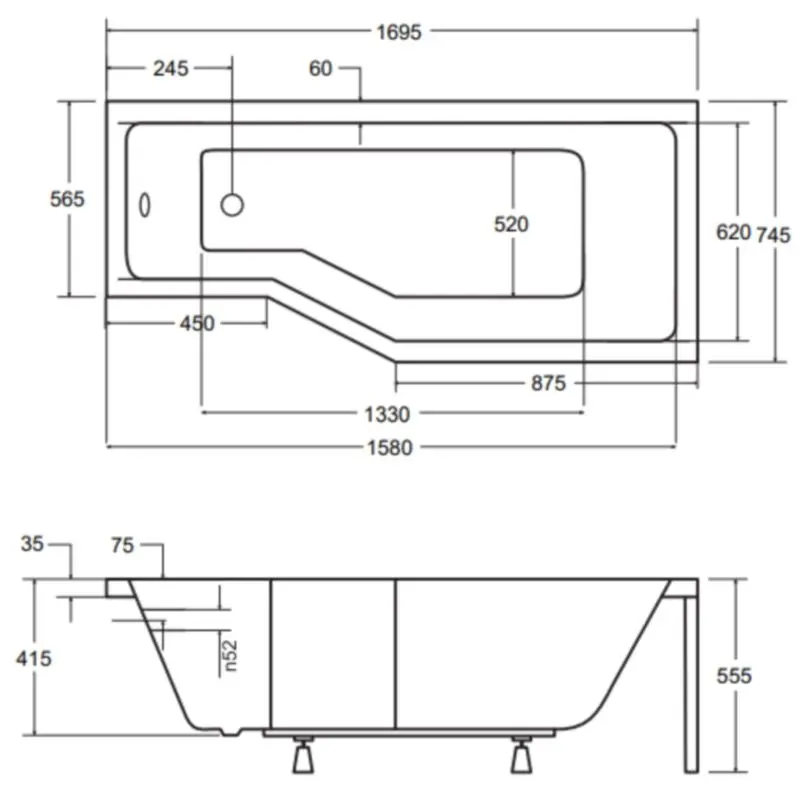 Ванна акриловая Besco Integra 170x75 Right + Ambition Premium 2 (White/Chrome) - 7