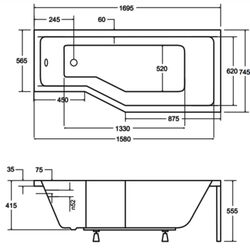 Cada de baie din acril Besco Integra 170x75 Right + Ambition Premium 3 (White/Chrome) Thumb