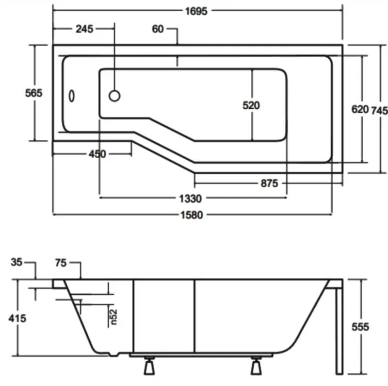 Cada de baie din acril Besco Integra 170x75 Right + Ambition Premium 3 (White/Chrome) - 8