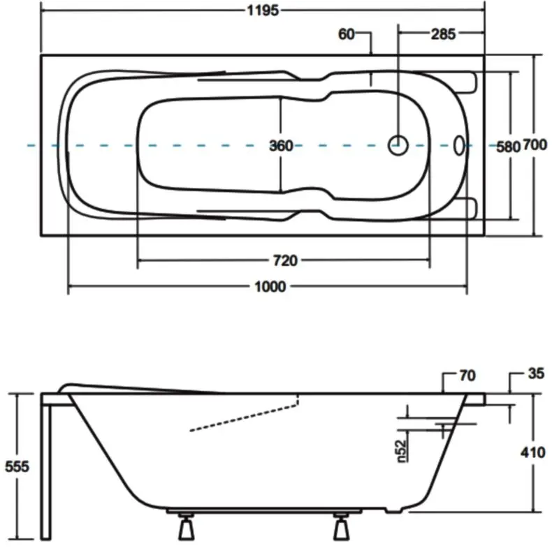 Ванна акриловая Besco Majka Nova 120x70 (White) - 3