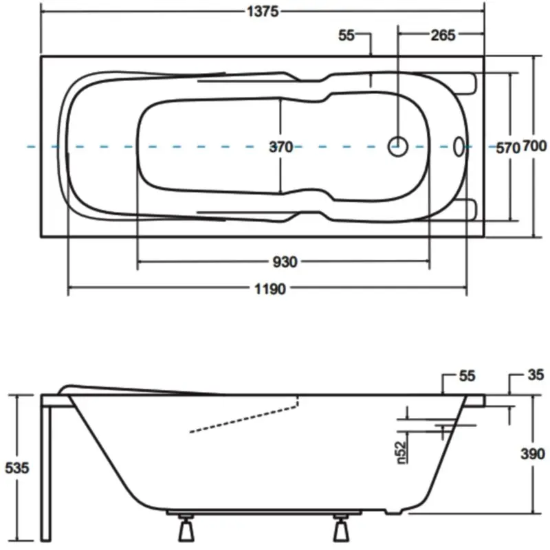 Ванна акриловая Besco Majka Nova 140x70 (White) - 3