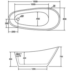 Ванна акриловая Besco Melody 150x80 (White/Graphite) Thumb