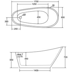 Cada de baie din acril Besco Melody Glam 170x80 (Graphite/White/Black) Thumb