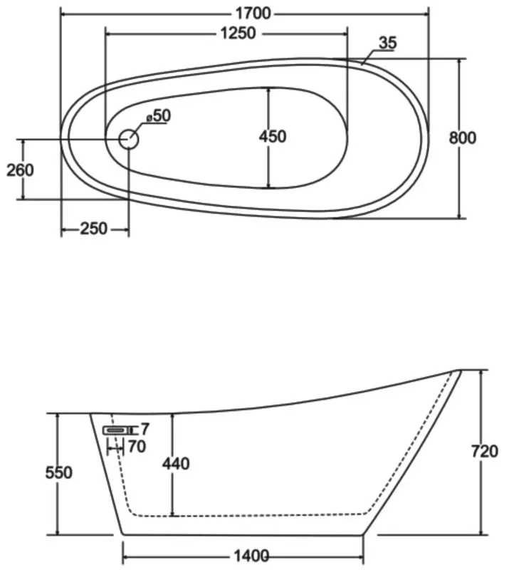 Ванна акриловая Besco Melody Glam 170x80 (Graphite/White/Chrome) - 3