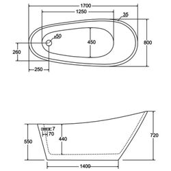 Сadă de baie din acril Besco Melody Glam 170x80 (Silver/White/Black) Thumb