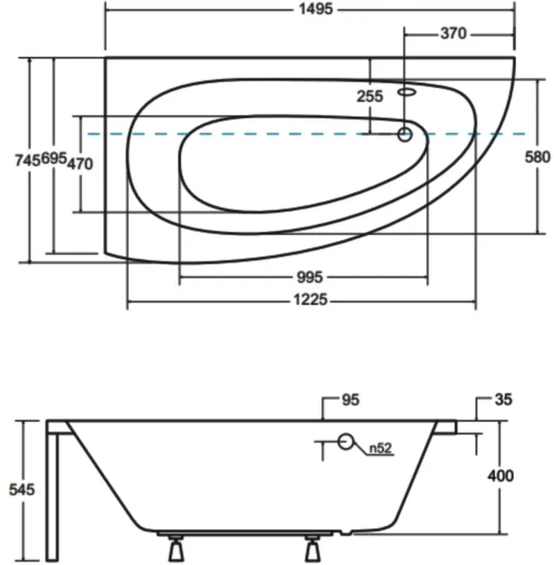 Ванна акриловая Besco Milena Premium 150x70 Left + Ambition + Standard (White/Chrome) - 2