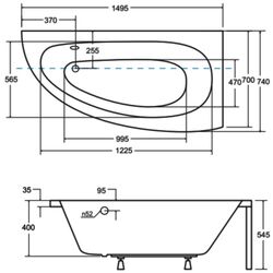 Cada de baie din acril Besco Milena Premium 150x70 Right + Ambition + Standard (White/Chrome) Thumb