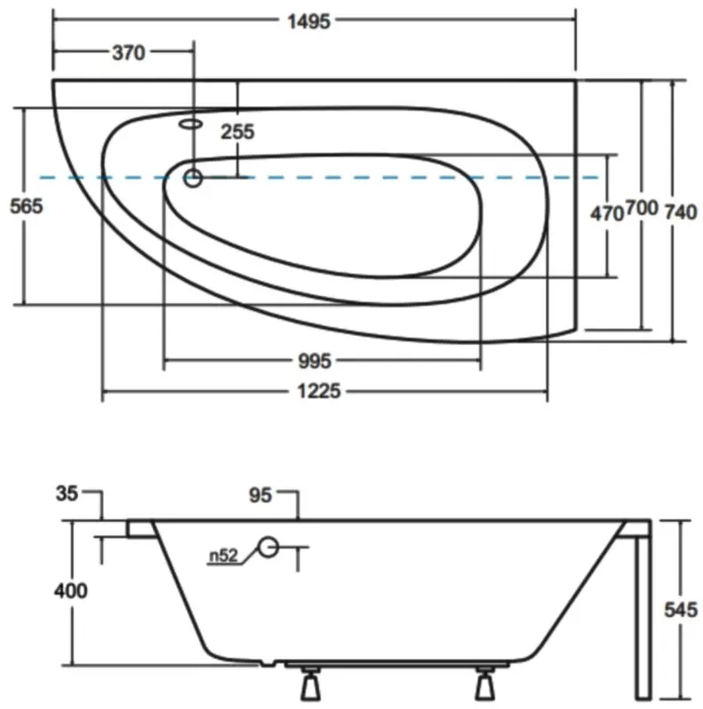 Cada de baie din acril Besco Milena Premium 150x70 Right + Ambition + Standard (White/Chrome) - 2