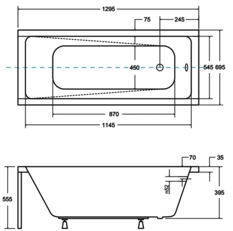 Cada de baie din acril Besco Modern 130x70 (White) - 5
