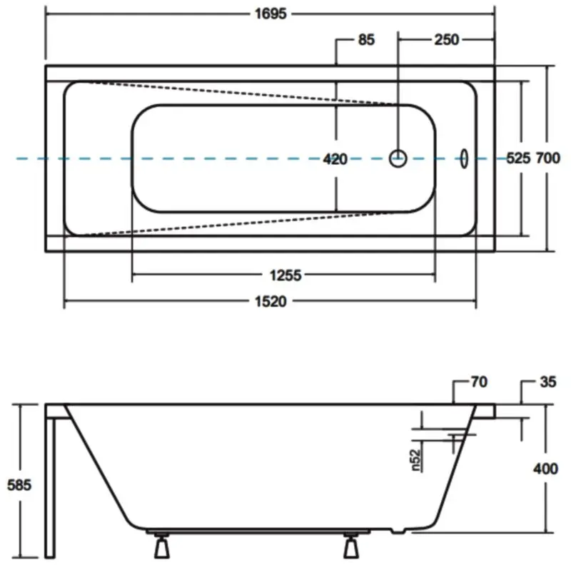 Cada de baie din acril Besco Modern 170x70 (White) - 5