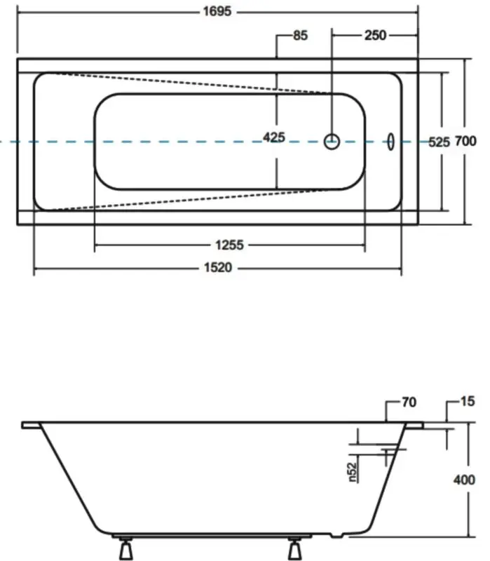 Cada de baie din acril Besco Modern Slim 170x70 (White) - 4