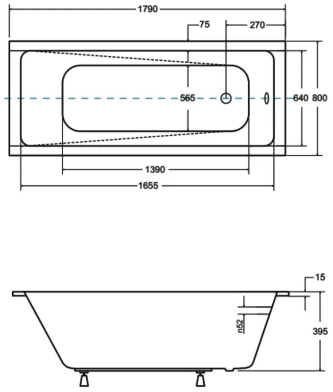 Cada de baie din acril Besco Modern Slim 180x80 (White) - 3
