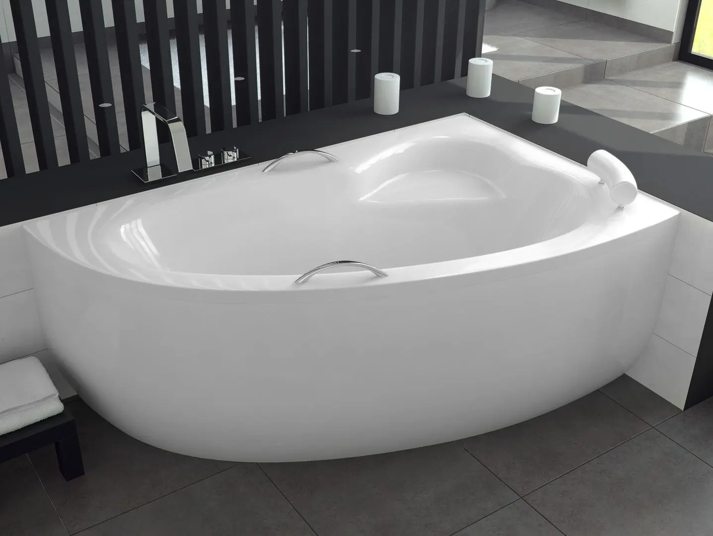 Cada de baie din acril Besco Natalia Premium 150x100 Right + Ambition + Standard (White/Chrome) - 3