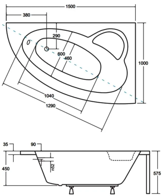 Cada de baie din acril Besco Natalia Premium 150x100 Right + Ambition + Standard (White/Chrome) - 2