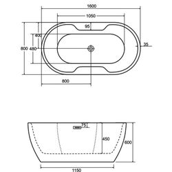 Ванна акриловая Besco Navia 160x80 (White/Graphite) Thumb