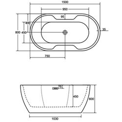 Ванна акриловая Besco Navia Glam 150x80 (Graphite/White) Thumb