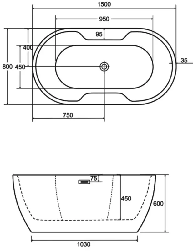 Ванна акриловая Besco Navia Glam 150x80 (Graphite/White/Black) - 3
