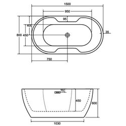 Ванна акриловая Besco Navia Glam 150x80 (Graphite/White/White Gloss) Thumb